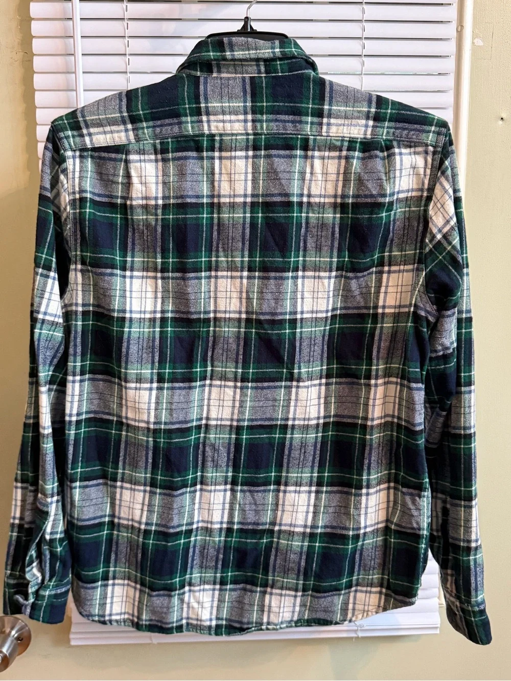 Vintage J Crew Brand Men's Green & Navy Plaid Flannel Shirt, Classic, Size L
